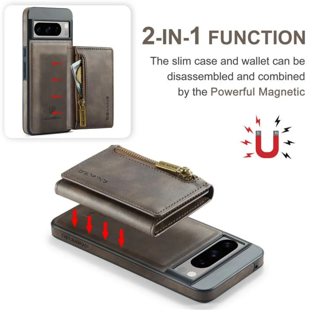 DG.MING M5 For Pixel‎ 8 Pro Magnetic Detachable Zipper Wallet Case RFID Blocking